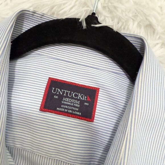 Men UNTUCKit Cotton Button Up Dress Shirt Long Sleeve in Blue Stripe Size Medium - Picture 5 of 7